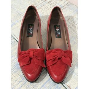 Van Eli Italy Vintage Red Leather Suede Bow Pumps Women's 6.5M
